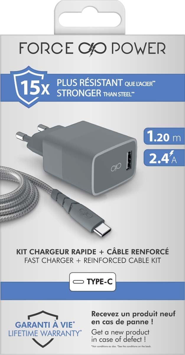 Le Chargeur Garanti À Vie USB-C : Force Power Chargeur de 20W