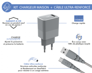 Chargeur Secteur Force Power 65W USB-C - Ultra Rapide Power Delivery - Garantie à Vie - Gris